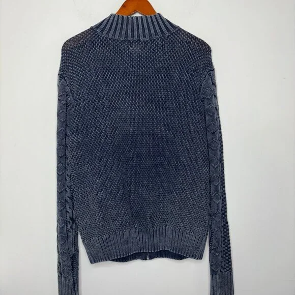 Carbon 2 Cobalt Sweater Size L Stavenger Blue Full Zip Cable Knit Linen Cotton - Picture 13 of 13